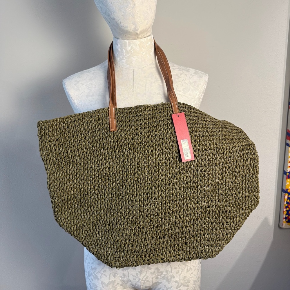 Vintage Unused Olive Straw Merona Tote/Handbag, NWT